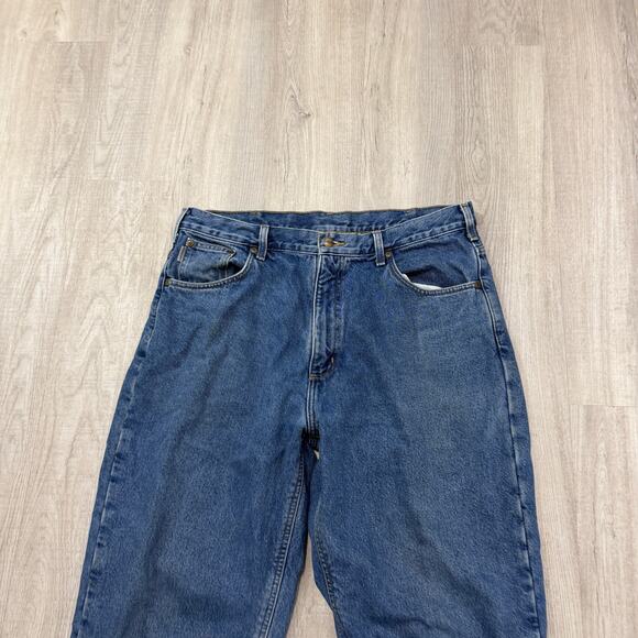 Carhartt Relaxed Fit Straight Leg Flannel Lined Jeans Men's 38x34 Blue Workwear - Picture 2 of 9